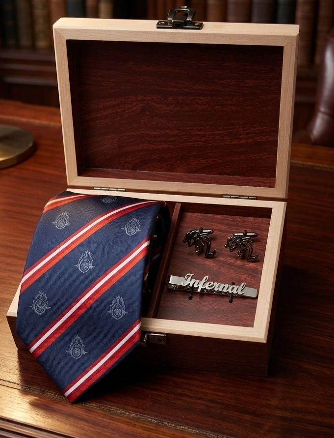 Engraved Wooden Box Tie Set